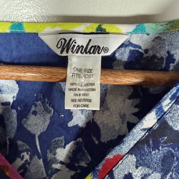 Winlar Kimono House Dress Colorful Floral Watercolor One Size Fits Most - Picture 11 of 12